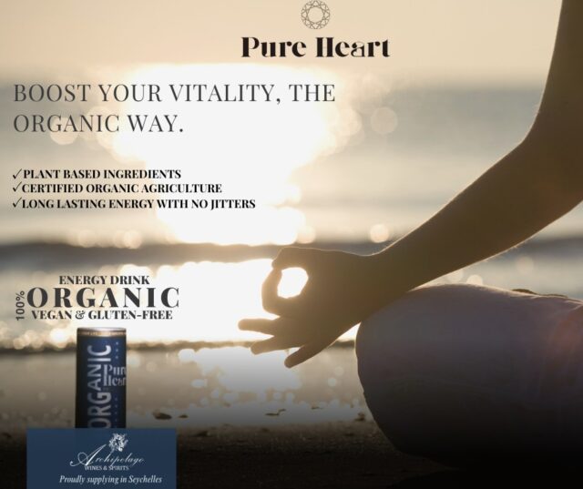 Find your flow with Pure Heart 🌊An organic, plant-based energy drink designed for balance and clarity — without the jitters.#archipelagowinesandspirits #seychelles #pureheart #energydrink