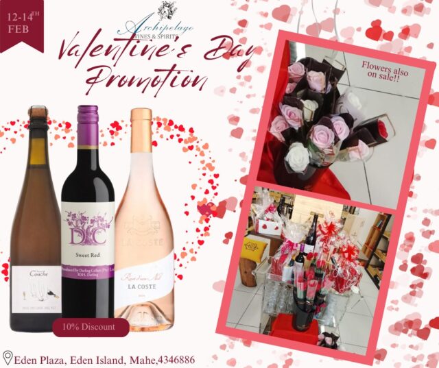 This Valentine’s Day, delight your loved one with the perfect pairing of fine wine and beautiful blooms.Visit us at our retail outlet at Eden Plaza!!#archipelagowinesandspirits #wineshop #seychelles #valentinesdaygift