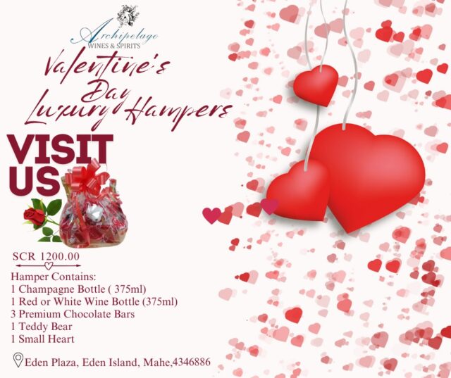 Our exclusive Valentine’s Day hampers are now available, featuring carefully selected treats to make every celebration unforgettable.Visit us at our Eden Island retail outlet and find the perfect gift for someone special.#archipelagowinesandspirits #wineshop #seychelles #valentinesdaygift