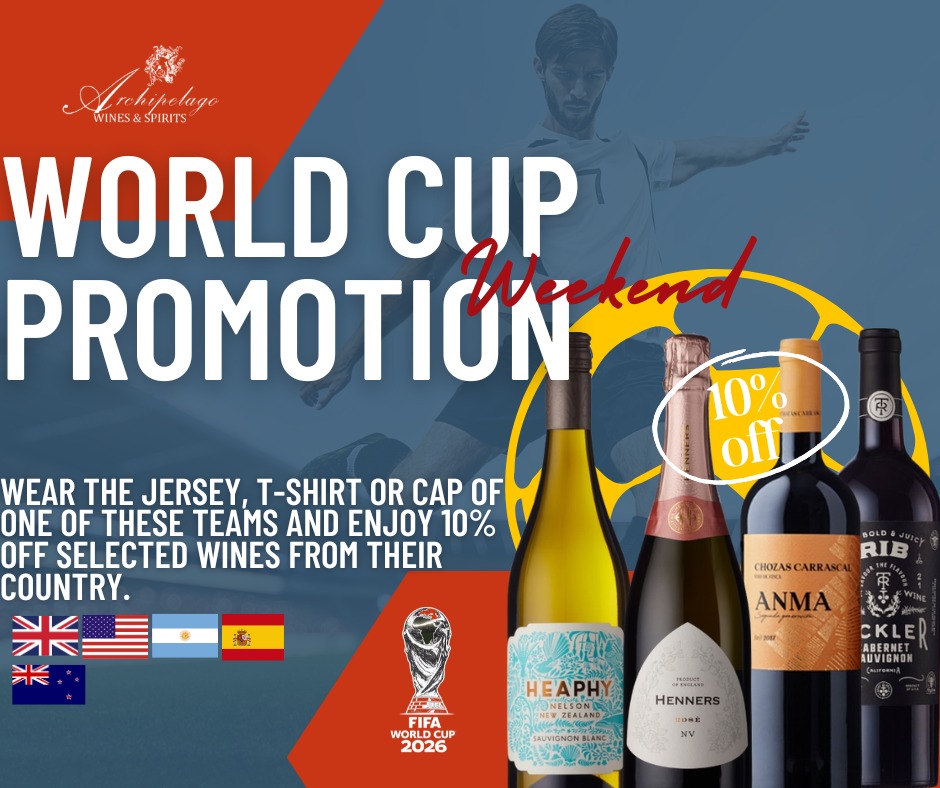 Cheering for England, USA, Argentina, Spain or New Zealand this long weekend? Show your support and enjoy a winning offer!👕 Simply wear the jersey, T-shirt or cap of one of the teams shown to the shop and receive 10% OFF selected wines from the same country.📍 Visit us at Archipelago Wines & Spirits – Eden Plaza BoutiqueT&Cs apply. Offer valid on selected wines while stocks last.
