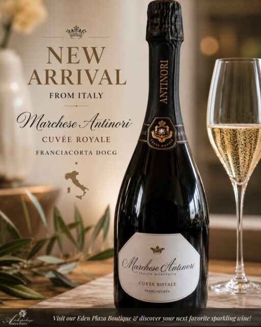 New Arrival! Discover the elegance of Marchese Antinori Cuvée Royale Franciacorta DOCG, a refined Italian sparkling wine now available at our Eden Plaza Boutique. 🥂