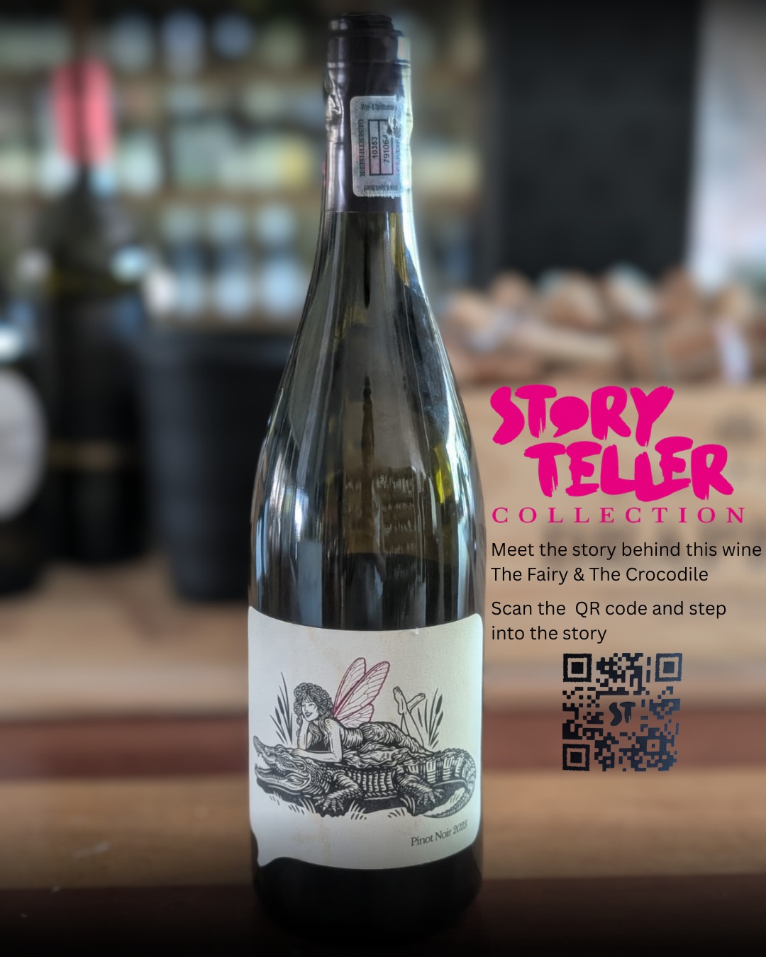 Every bottle has a story. 🍷✨Meet the Story Teller Pinot Noir.The Fairy & The Crocodile — A Tale of Eternal Love.Available from Archipelago Wines & Spirits.#archipelagowinesandspirits #seychelles #wineshop